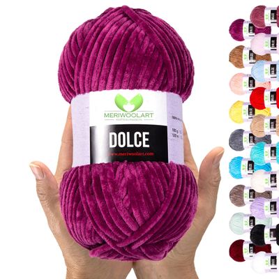 MeriWoolArt Chenille Yarn for Knitting and Crocheting, Violet, 100 g, 120 m