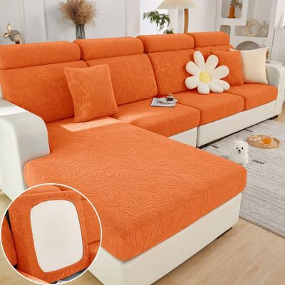 GEBIN Jacquard Stretch Sofa Seat Cushion Cover, Orange, 1-Seater