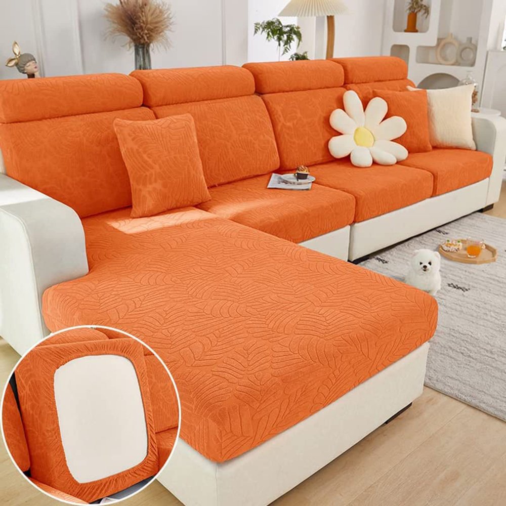 GEBIN Jacquard Stretch Sofa Seat Cushion Cover, Orange, 1-Seater