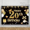 Bovlleetd 220x150cm Happy Birthday Black and Gold 20th Birthday Backdrop view 1