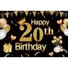 Bovlleetd 220x150cm Happy Birthday Black and Gold 20th Birthday Backdrop view 3