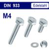 M4 Hex Bolts with Nuts and Washers, V2A Stainless Steel, DIN 933 (10, M4 x 22 mm) view 2