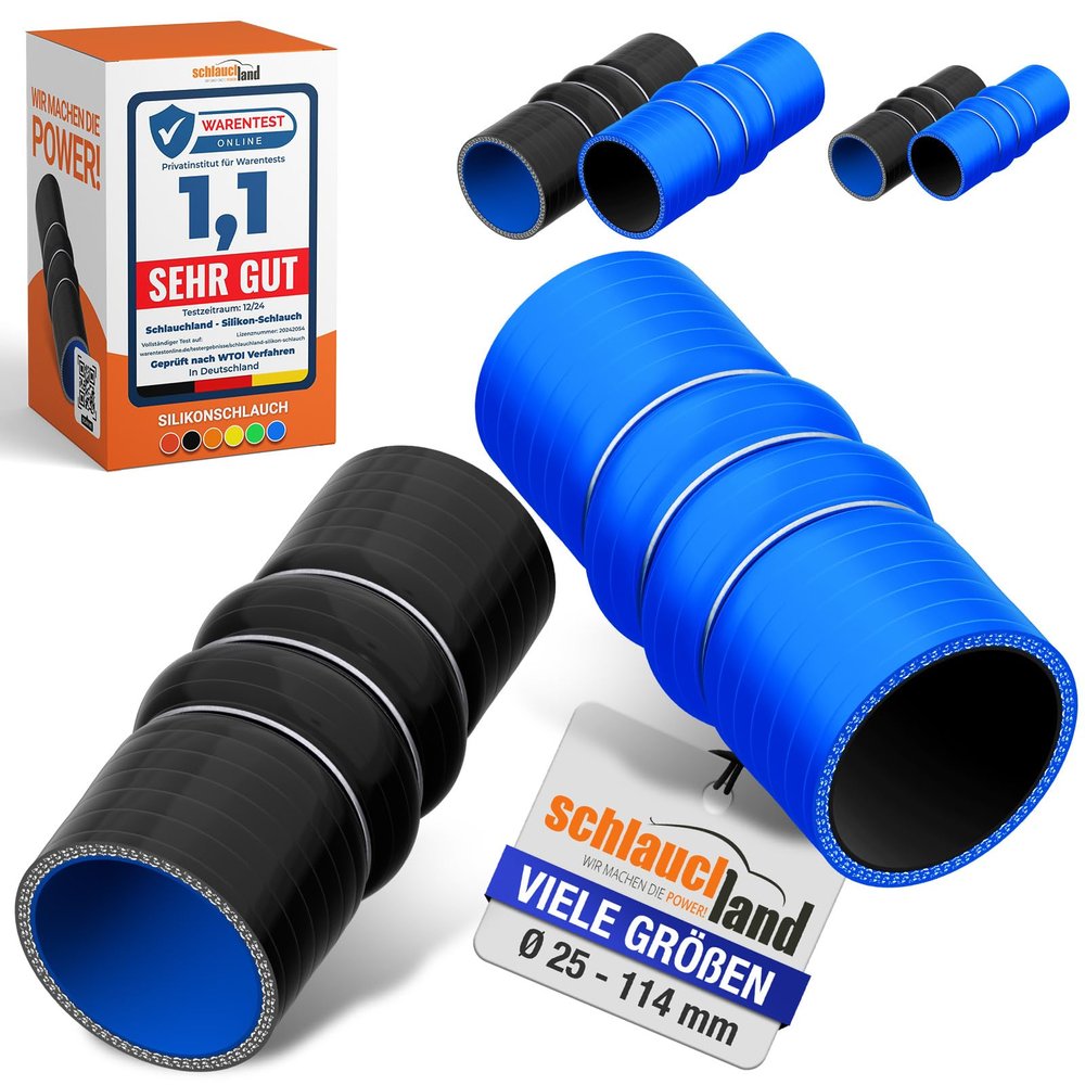 5-Piece FLEX Silicone Hose, 0–20° Bend Connector, 80 mm ID, Blue, 200°C