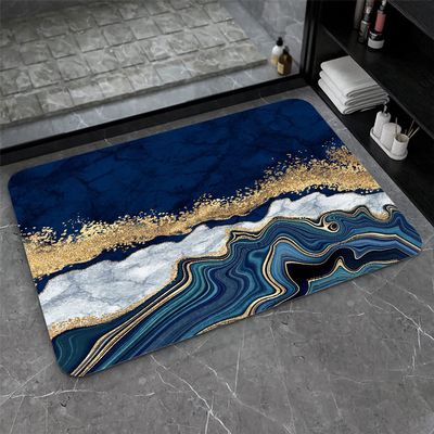 Super-Absorbent Diatomaceous Earth Bath Mat, Blue Marble, 40 x 60 cm