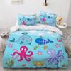 VASENA 3-Piece Whale & Octopus Bedding Set, 220 x 240 cm, Blue 3D Microfiber view 1