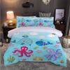VASENA 3-Piece Whale & Octopus Bedding Set, 220 x 240 cm, Blue 3D Microfiber view 2