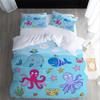 VASENA 3-Piece Whale & Octopus Bedding Set, 220 x 240 cm, Blue 3D Microfiber view 3