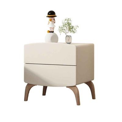 HIHELO Wooden Nightstand with Artistic Cream Design, 45 × 40 × 49 cm