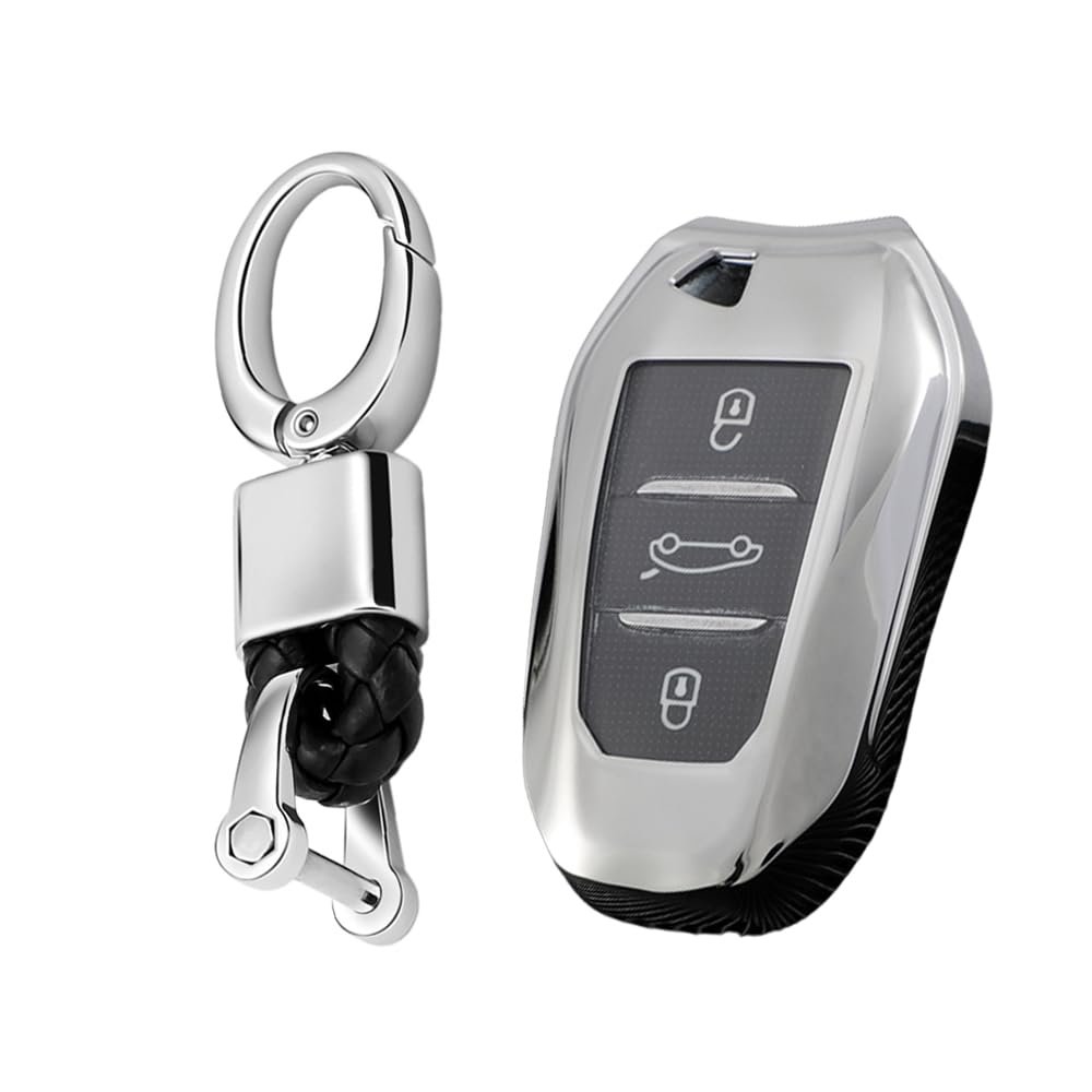 KUNIO TPU Key Fob Cover for Peugeot and Citroën, 3 Buttons, Silver B