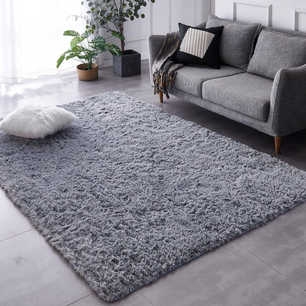 TABAYON Extra-Large Shag Area Rug, 2.4 x 3.6 m, Gray, Indoor, Ultra-Soft Plush, Non-Slip, Faux Fur