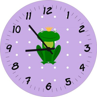 Shirtinstyle Handmade Frog Wall Clock for Children’s Room, Personalized Name, 29 cm, Pastel Lilac