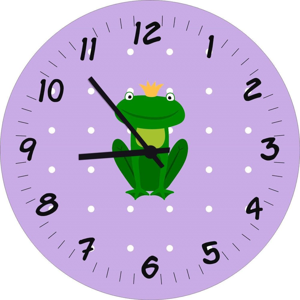 Shirtinstyle Handmade Frog Wall Clock for Children’s Room, Personalized Name, 29 cm, Pastel Lilac