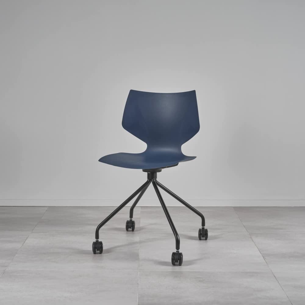 JULIEN Chair with Black Metal Frame and Casters | 3 Colors, Dark Blue