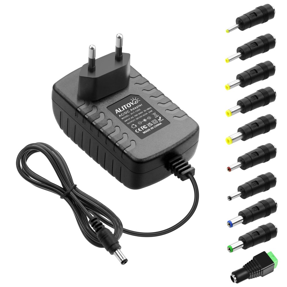 ALITOVE 12V 2A Power Supply with 10 Connectors for Toys and LED Strips