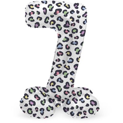 Folat 63937 Bright Panther Number 7 Standing Foil Balloon, Black and White, 72 cm - Birthday Decoration, No Helium Required