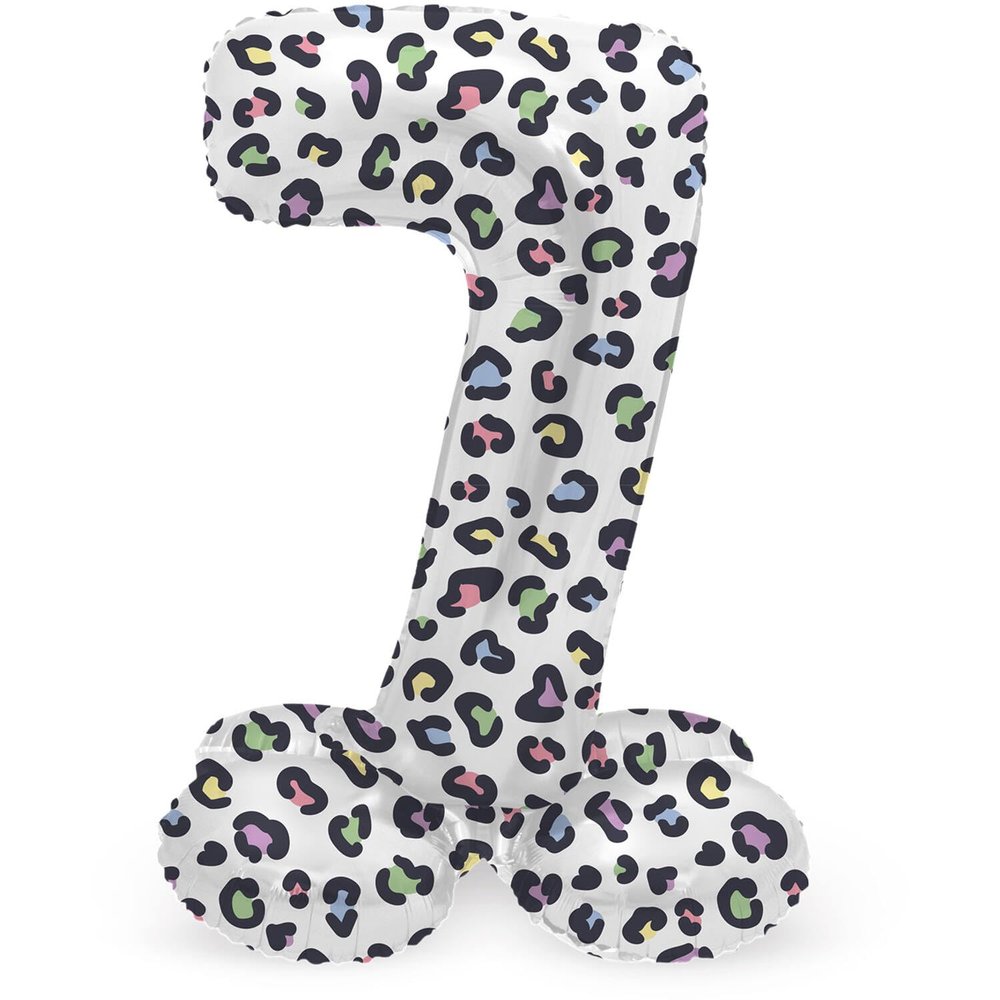 Folat 63937 Bright Panther Number 7 Standing Foil Balloon, Black and White, 72 cm - Birthday Decoration, No Helium Required