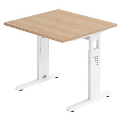 bm O-Series Height-Adjustable Desk 80 x 80 cm, Oak, White Frame