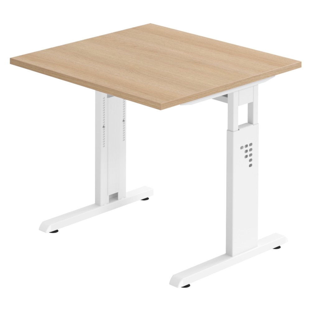bm O-Series Height-Adjustable Desk 80 x 80 cm, Oak, White Frame