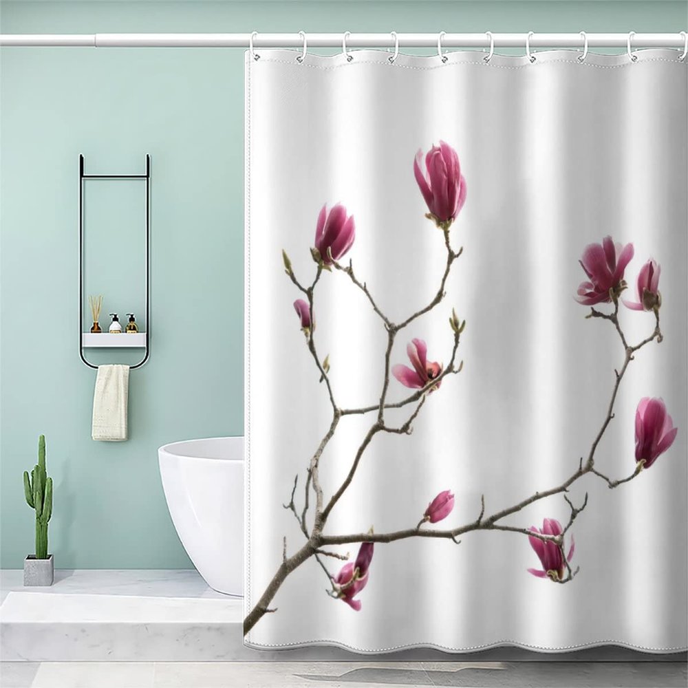 VASENA 180 x 180 cm Shower Curtain with 3D Magnolia Branch Design