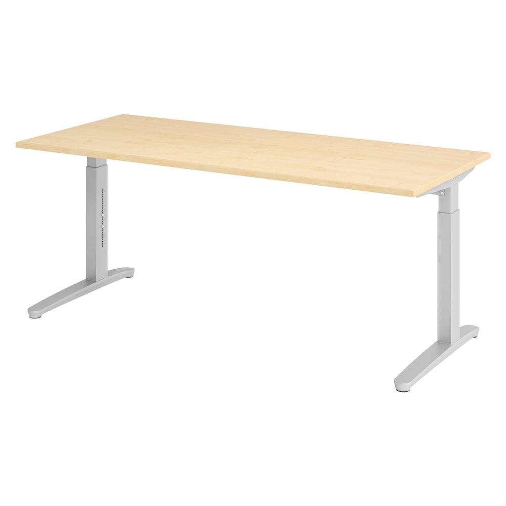 bm Manual Height-Adjustable Desk 180 x 80 cm, Maple, Silver Frame