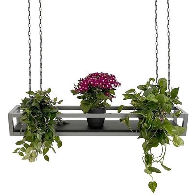 yelloo Plant Shelf Indoor Outdoor, Balcony Decor, Metal Flower Stand Hanging Shelf with Chains for Garden, Ideal for Planters Outdoors (FLOWERS 115 cm, Gray/Black)
