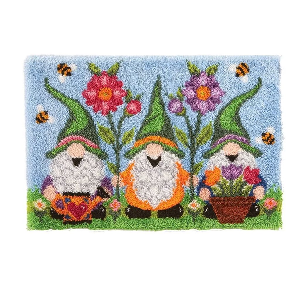 ROCKY&CHAO Latch Hook Rug Kit, DIY Rug-Making Set, 60 x 40 cm, Three Old Dwarfs