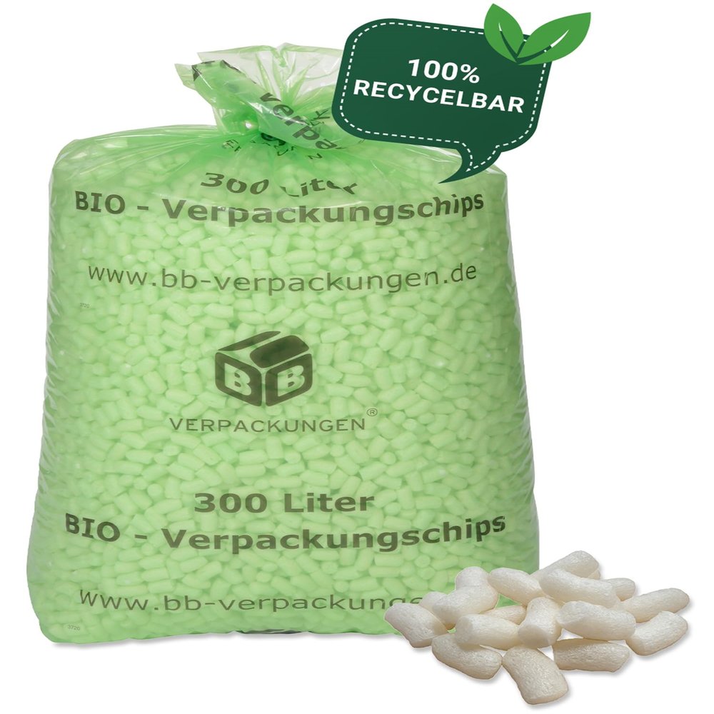 BB-Verpackungen 6 x 300 L BIO Packaging Chips BIG (6 Bags) | Antistatic Filling Material, Lightweight Cushioning Chips, 100% Biodegradable