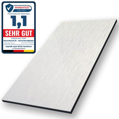 Aluverbund 24 Aluminum Composite Panel, 3 mm Thick, Silver Brushed/001, 80 x 90 cm