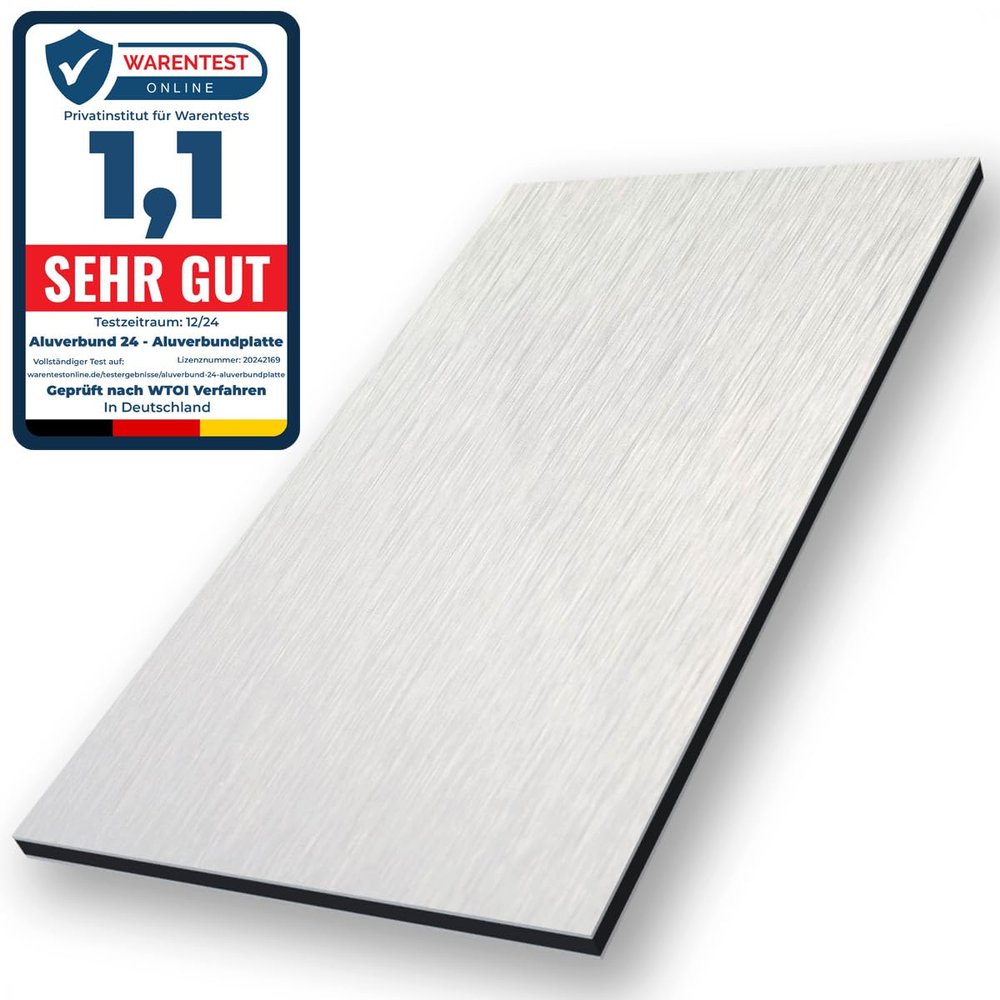 Aluverbund 24 Aluminum Composite Panel, 3 mm Thick, Silver Brushed/001, 80 x 90 cm