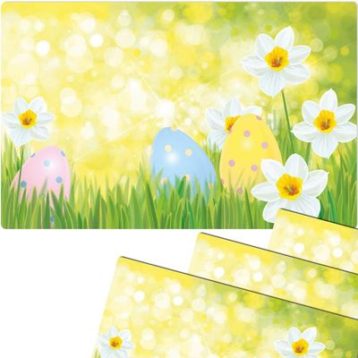 matches21 Spring Easter Placemats, Daffodils & Colorful Eggs, Washable, Set of 4
