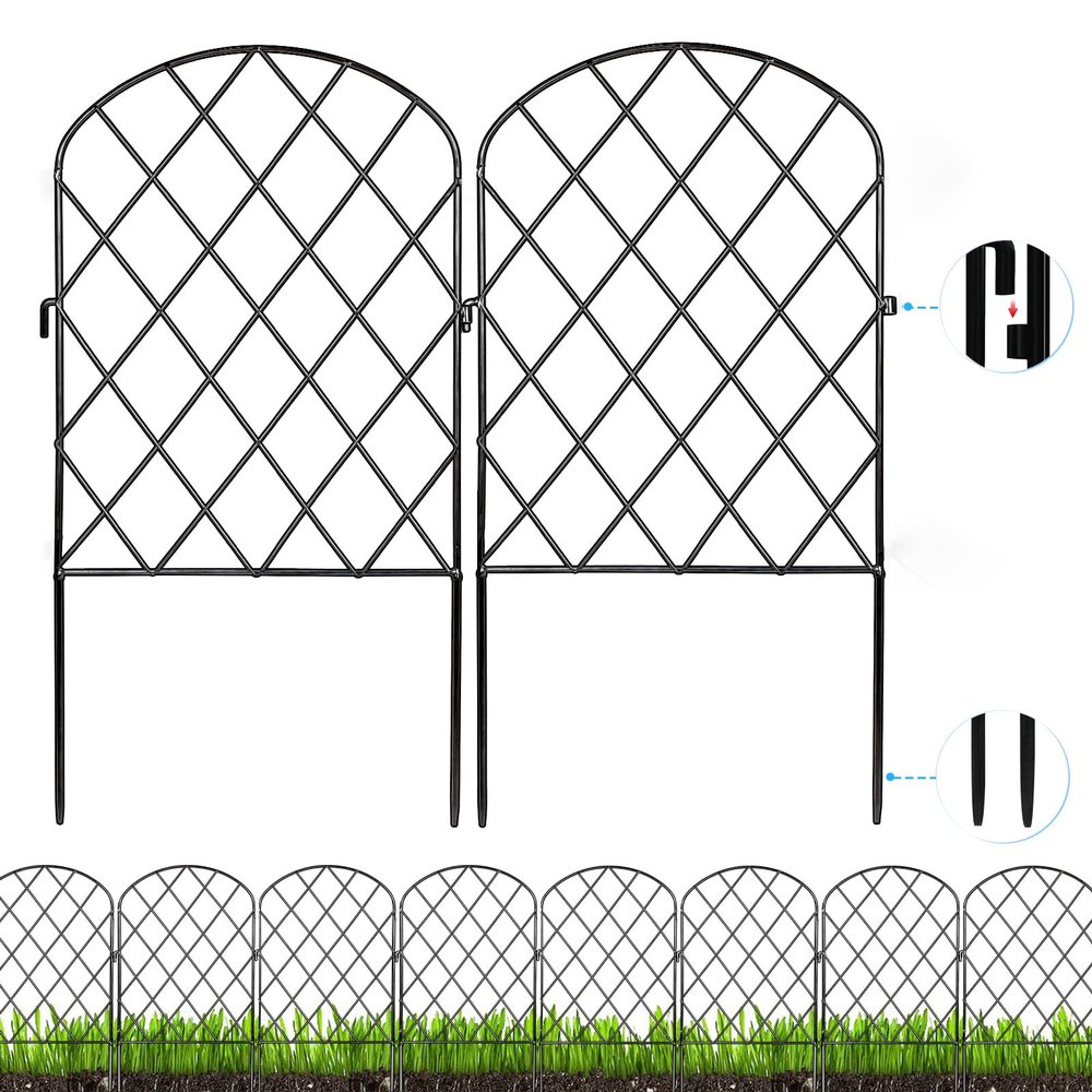Getlay Decorative Garden Fence, 3 m x 61 cm, Black Rust-Resistant Metal, 10 Panels