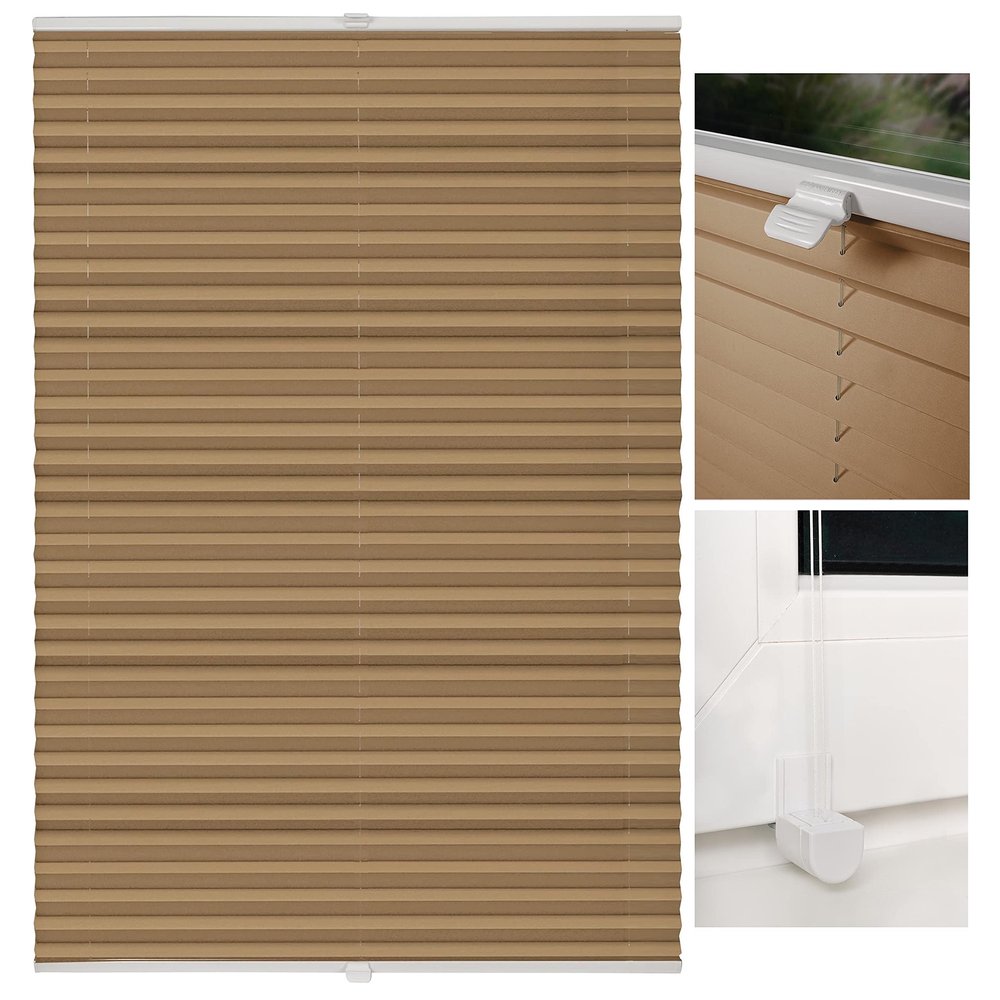metablo Custom-Size Pleated Blind, No Drilling, Clamp-Fix, Privacy Screen, Cappuccino, W 71–80 x H 151–200 cm