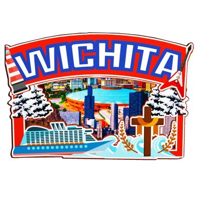 Wichita Kansas USA Wooden 3D Landmark Refrigerator Magnet, Handmade Travel Souvenir -1870