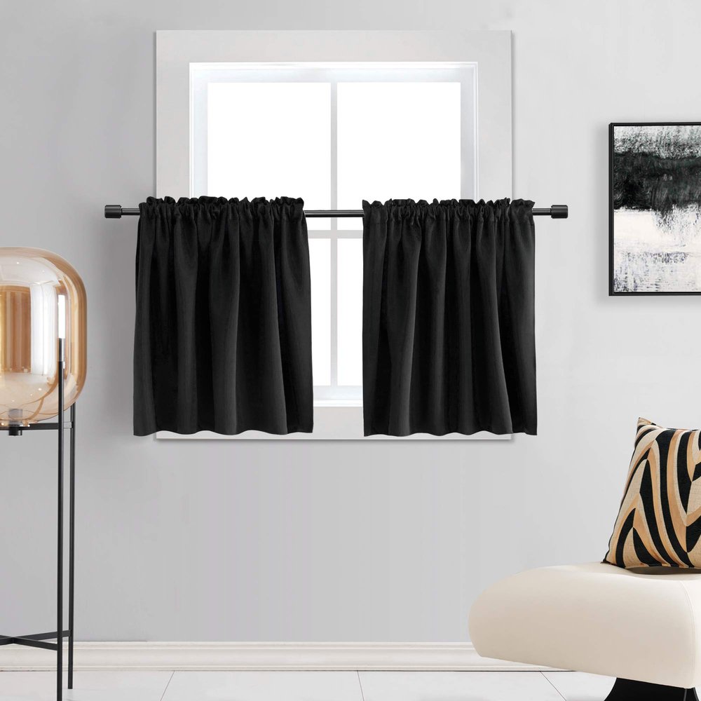 DONREN 30 in. Long Blackout Curtains, 2 Panels, Thermal Insulating Tier Curtains for Small Bathroom Windows with Rod Pocket, Black, 52 in. Wide