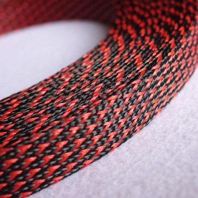 1 m Multicolor Insulated PET Braided Cable Sleeve, 6 mm, Black/Red