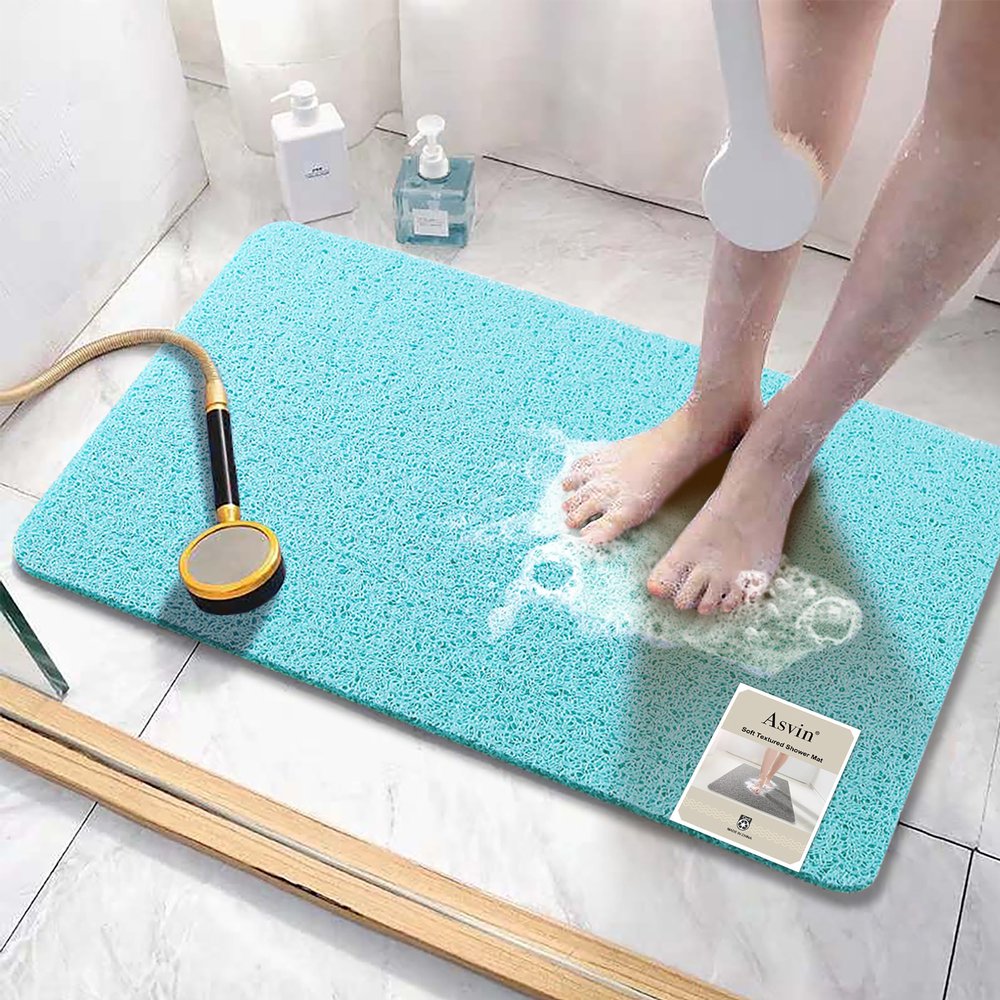 Asvin Soft Textured PVC Bathtub Mat, 24 x 32 in, Phthalate-Free, Non-Slip with Drain, Green