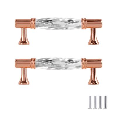 SYDARSYN 2-Pack Crystal Drawer Pulls, 128 mm Hole Spacing, Clear Glass and Brass