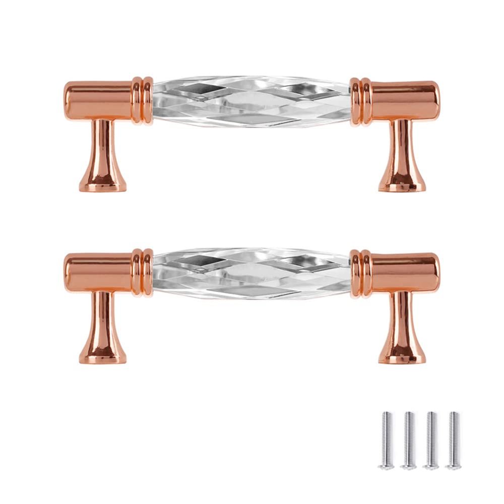 SYDARSYN 2-Pack Crystal Drawer Pulls, 128 mm Hole Spacing, Clear Glass and Brass