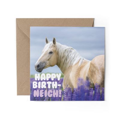1 x Horse and Pony Lavender Field Greeting Card, Happy Birthday Neigh Pun, Funny Card for Wife, Partner, Mom, Dad, Girl, Boy or Friend #79745