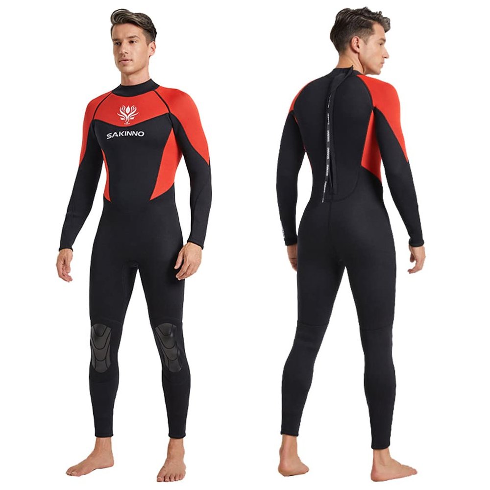 YuanDiann Men's 3mm Thickened Neoprene Wetsuit, Full-Body Diving Suit, Orange, L