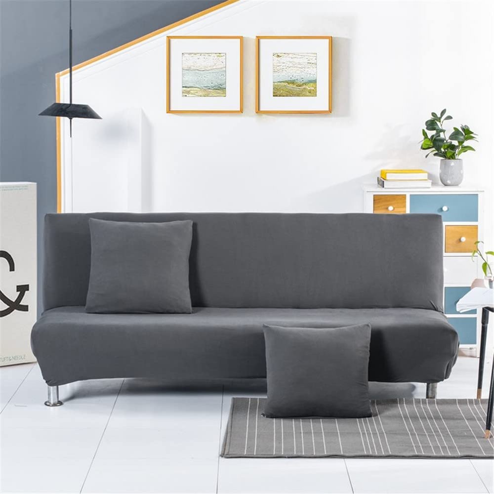 Hiseng Armless 3-Seater Sofa Cover, Stretch Slipcover, Dark Gray, 120–155 cm