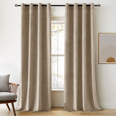 Woaboy Velvet Blackout Curtains with Grommets, 140 x 245 cm, Beige