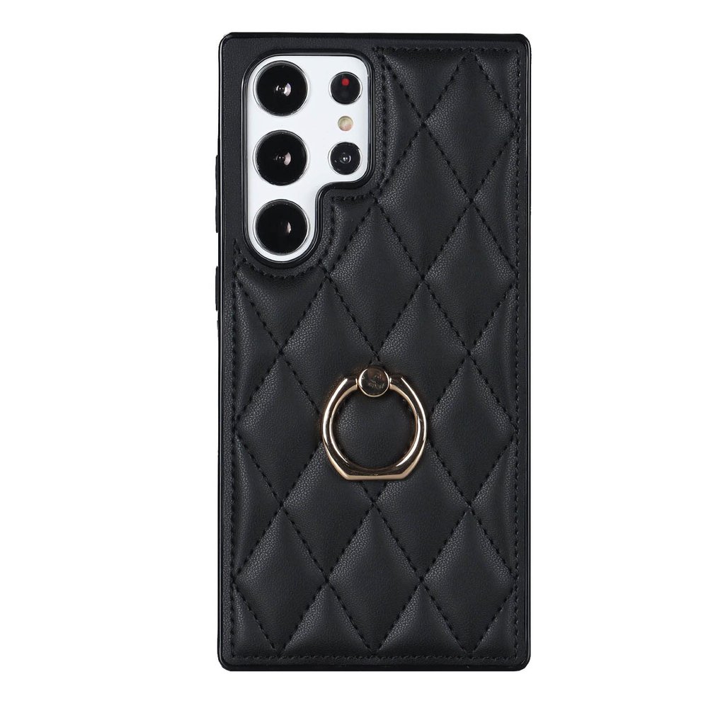 Phone Case for Samsung Galaxy S23/S23 Plus/S23 Ultra, Shock-Resistant Leather Case with Ring Holder, Anti-Fingerprint, Black, S23 Plus