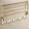 ALINZO Gold Folding Double Towel Rack with Hooks, Wall-Mounted, 50 cm view 1