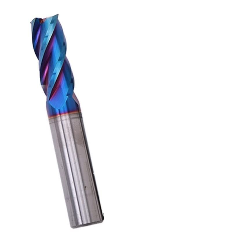 SLOYCA HRC70 Tungsten Steel Flat-Shank Milling Cutter, Blue Nano Coating, CNC Tool, Solid Carbide 4-Flute End Mill (Size: D12-30-D12-75L)