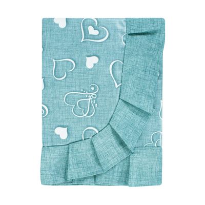 Loneta Tablecloth, Plastic-Coated, Waxed, Stain-Resistant, Heart Pattern, 12 Seats, Turquoise