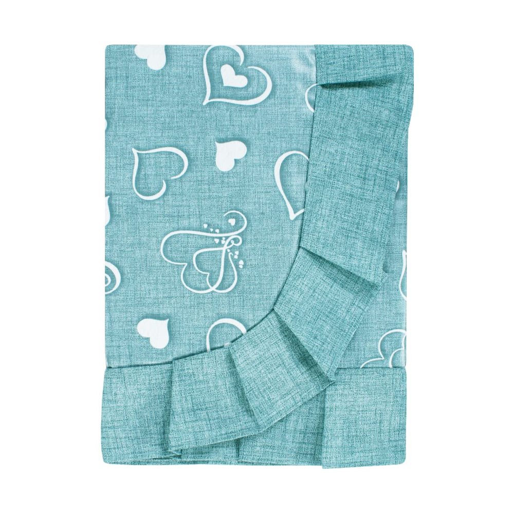 Loneta Tablecloth, Plastic-Coated, Waxed, Stain-Resistant, Heart Pattern, 12 Seats, Turquoise