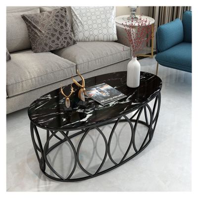 Oval Marble Coffee Table, Modern Iron Side Table, Color 6, 100 x 50 x 45 cm