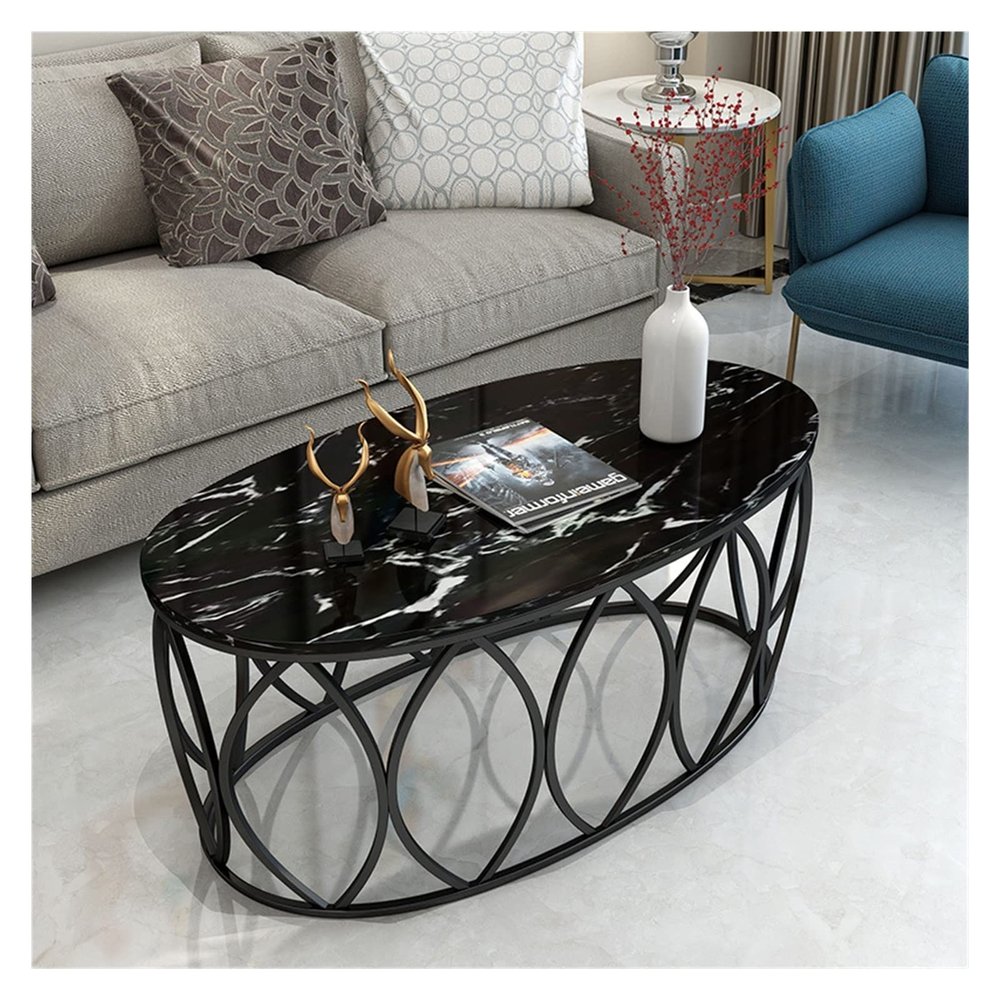 Oval Marble Coffee Table, Modern Iron Side Table, Color 6, 100 x 50 x 45 cm