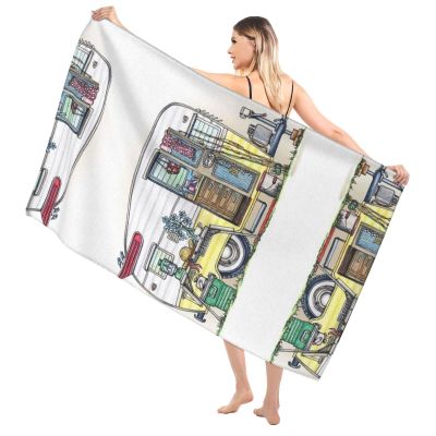 ALTEKO Happy Campers Printed Absorbent Cotton Towel, Fluffy, Soft and Skin-Friendly, for Bathrooms, Hotels, and More